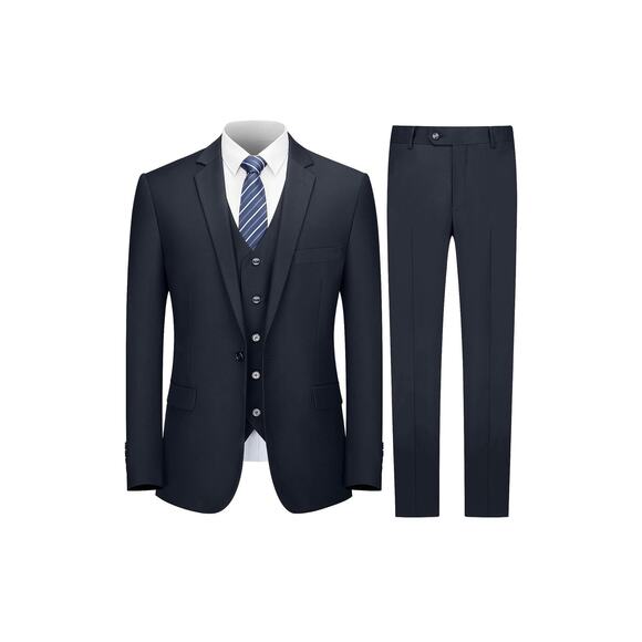 Cooper and Nelson Black 3 Piece Suit 4XL 1 Button Jacket Vest Pant Tie Dark Navy - Picture 1 of 5